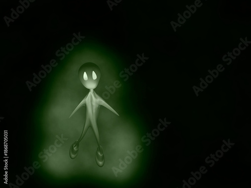 Green alien on green smoke background