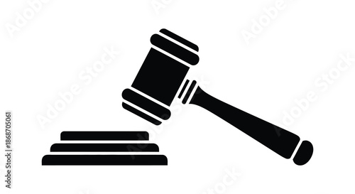 A striking black silhouette of a judge s gavel resting on a sound block silhouette