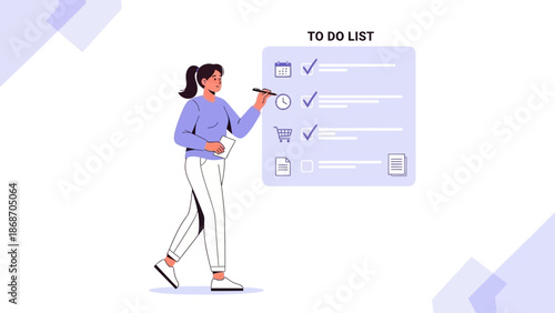 Woman checking tasks on to-do list, planning, organization, productivity concept