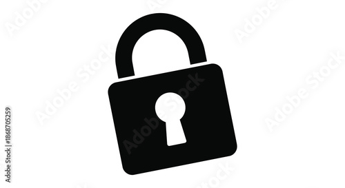 A simple black padlock icon displayed against a white background presented as a silhouette