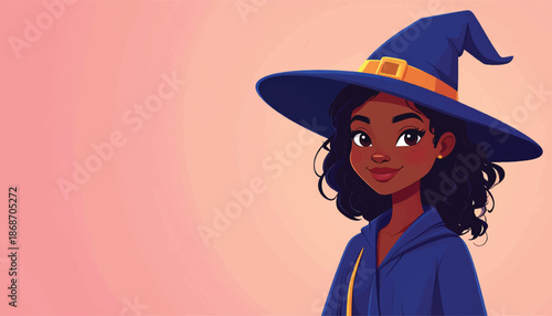 Illustration of a young black woman dressed as a witch.