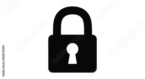 A stark black padlock illustration defines security protection and privacy forming a strong visual silhouette