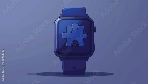 Smartwatch Displaying a Puzzle Piece Symbol in a Monochromatic Blue Setting.