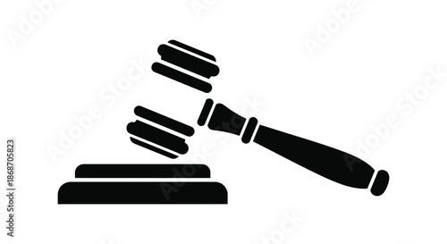 A striking black silhouette of a gavel and sounding block representing justice and legal proceedings silhouette