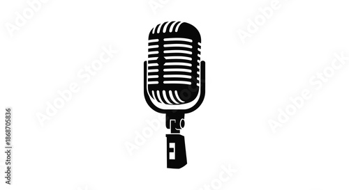 A striking black and white image depicting a vintage style microphone a classic symbol of music silhouette