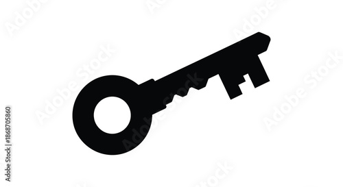 A striking black key design presented against a white background a bold silhouette