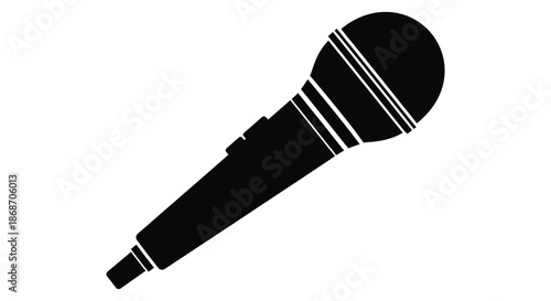 A striking black microphone graphic design showcasing a classic shape with detailed lines silhouette
