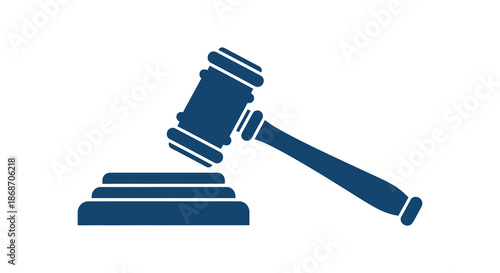A dark blue gavel and sounding block illustration a symbol of justice and legal rulings silhouette