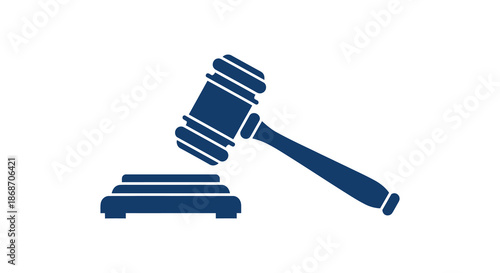 A striking dark blue gavel and sounding block depiction simple design justice symbol silhouette