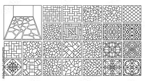 A collection of various mosaic tile patterns and designs for flooring and walls