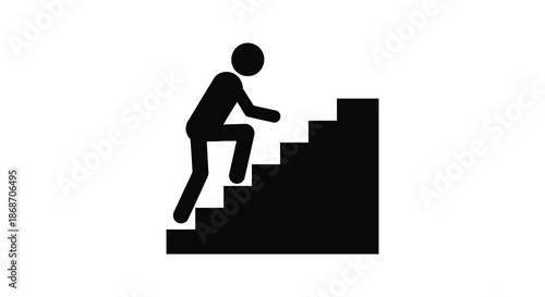 A minimalist depiction of a person ascending a staircase showcasing a striking black silhouette