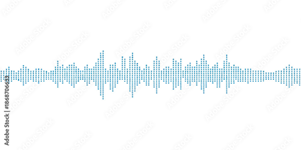 Naklejka premium Blue music background featuring digital sound wave illustrations and frequency spectrum lines on a white vector design with light blue audio equalizer pulses and technology waveforms