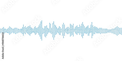 Blue music background featuring digital sound wave illustrations and frequency spectrum lines on a white vector design with light blue audio equalizer pulses and technology waveforms