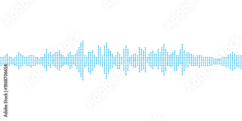 Digital technology illustration featuring a blue music background where a heartbeat pulse forms a heart shape using a glowing audio equalizer waveform and frequency spectrum line design