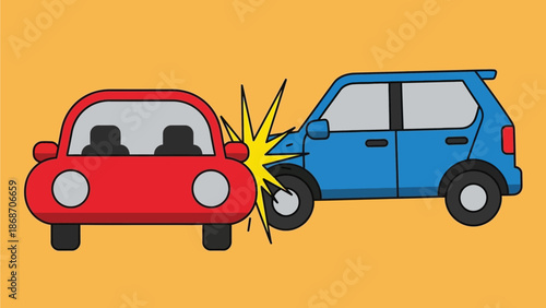A cartoon illustration of two cars involved in a collision accident