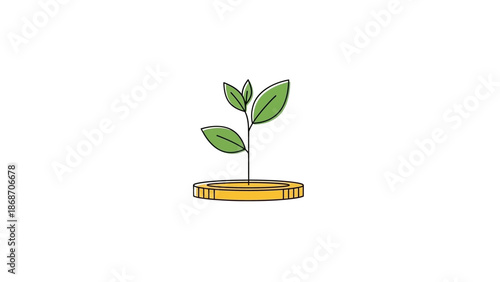 Conceptual illustration depicting a vibrant green plant sprouting from a golden coin, symbolizing successful financial growth, wise investment, and the potential for wealth accumulation