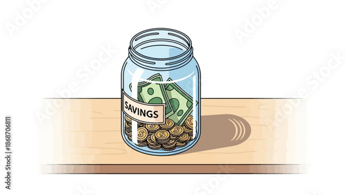 A clear glass jar filled with various coins and dollar bills, symbolizing diligent personal finance management, strategic savings, and future financial security and investment planning