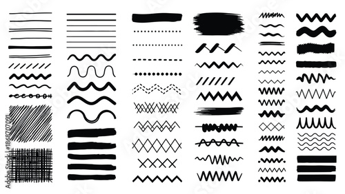 A collection of various black line patterns and shapes on a white background