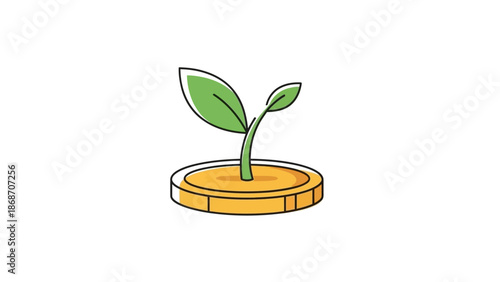 Green sprout emerging from a golden coin, symbolizing steady financial growth, astute investment, and the flourishing of future wealth through smart savings