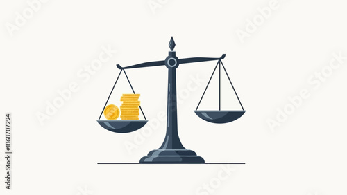 Balance scale showing financial disparity with gold coins weighing one side, symbolizing wealth inequality, economic imbalance, and asset valuation concepts