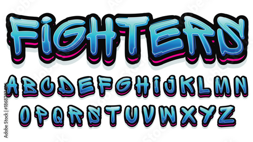 neon blue 3d graffiti tag style isolated font