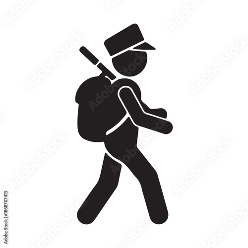 Silhouette of a police officer walking with a baton isolated on a transparent background