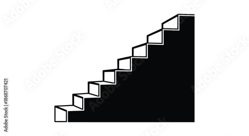 A stark representation of a staircase ascending upwards rendered as a bold black silhouette