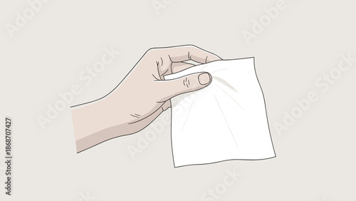 human hand holding white paper napkin for medical blogs, hygiene websites and awareness posters about virus prevention, with copy space