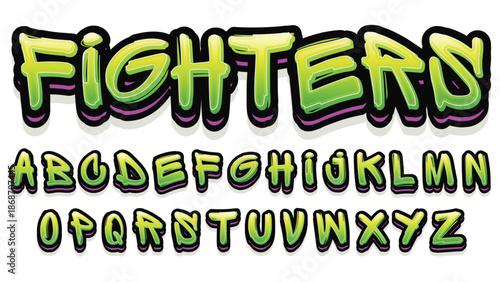 bright green 3d graffiti tag style isolated font