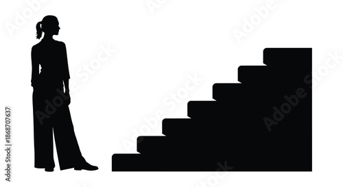 a lone figure stands beside a flight of stairs creating a striking visual contrast silhouette
