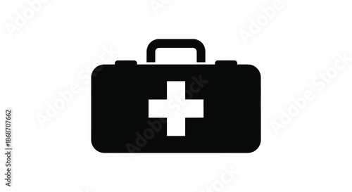 A simple black medical case with a white plus sign displayed on its front a striking silhouette