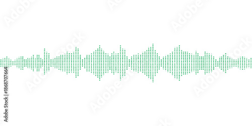A digital vector illustration of green grass on a white background featuring a blue soundwave equalizer and technology pulse lines to represent frequency and energy