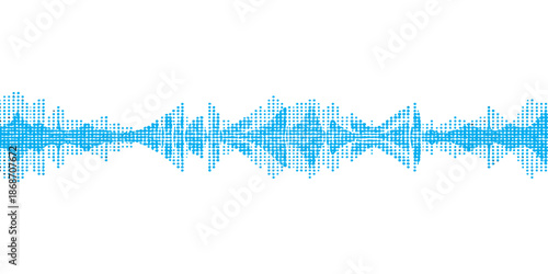 Abstract blue wave vector illustration featuring a digital audio equalizer and technology frequency pulse on a glowing spectrum line for modern electronic music or medical heart rate design