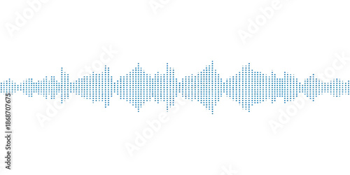 A digital blue audio equalizer wave and finance growth chart illustration featuring music sound waves on a white background as a technology concept for business data and market radio