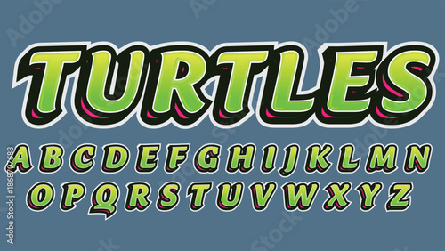 neon green and red cartoon modern uppercase isolated letters