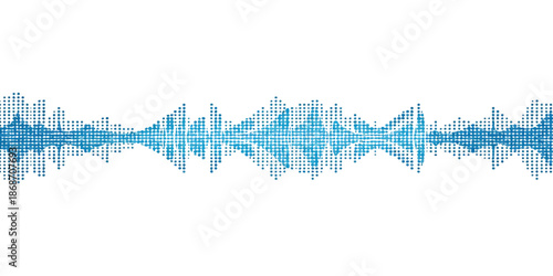 Digital technology abstract blue wave background featuring a stylized electronic audio frequency pulse and heartbeat waveform illustration