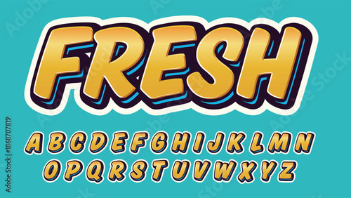 yellow bold 3d white outline brush cartoon isolated font