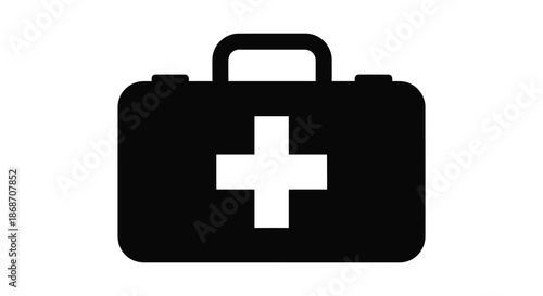 A stark black medical case with a prominent white cross design a distinct silhouette