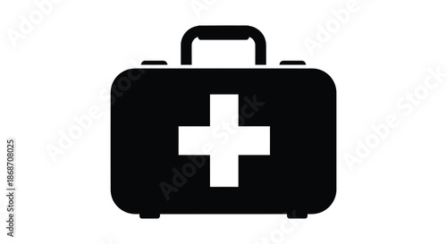 A striking black and white depiction of a medical case with a prominent white cross silhouette