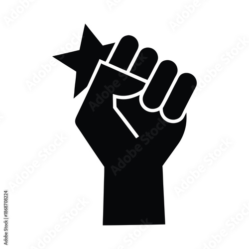 Symbol of strength and solidarity with a clenched fist holding a star on a transparent background