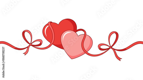 Red and Pink Hearts with Ribbons.