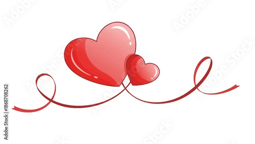Two Red Hearts Connected by Ribbon.