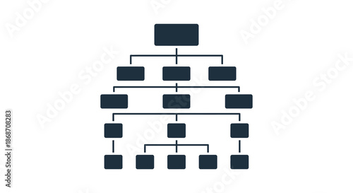 a dark simple diagram displaying a hierarchical structure with multiple levels and boxes silhouette