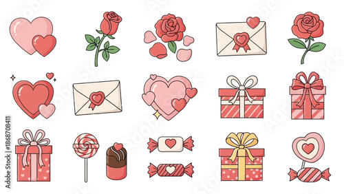 Valentines Day Illustration with Hearts and Roses.