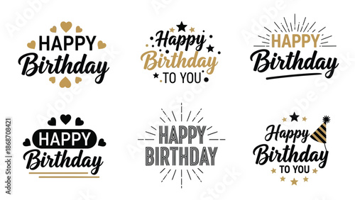 A collection of happy birthday wishes and greetings in various designs