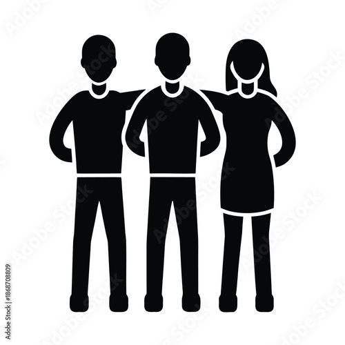 Three people standing together in a friendly manner symbolizing unity and camaraderie