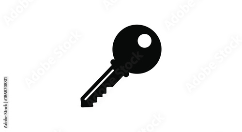 A simple black key shape isolated on a white background a striking visual silhouette