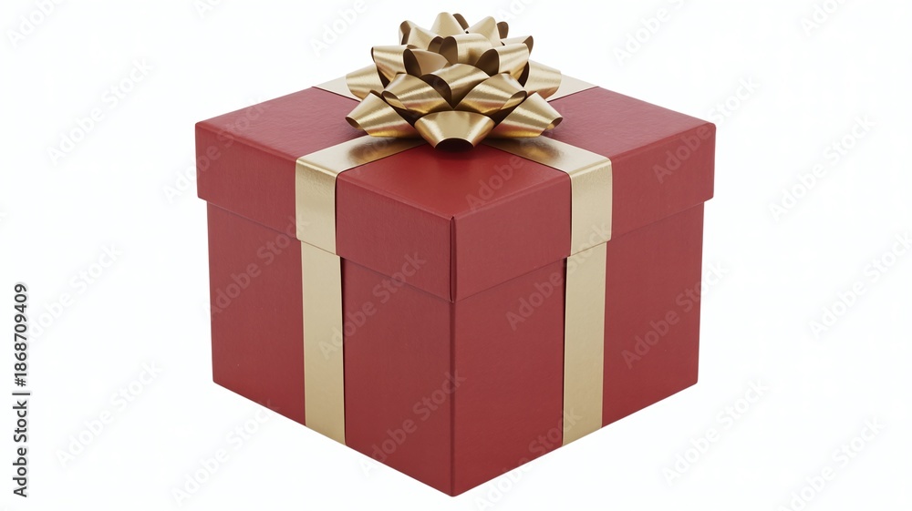 Obraz premium Red Valentine Gift Box with Elegant Gold Ribbon and Bow Isolated on White Background for Holiday Retail Sales and Luxury Present Marketing