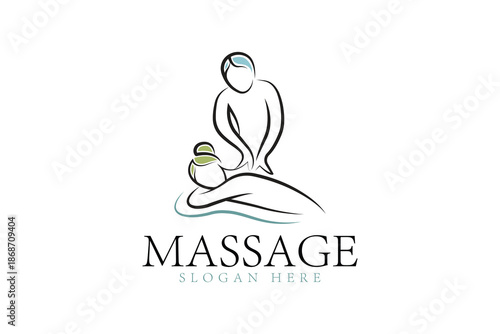 Minimalist massage spa logo, clean line art illustration of a female massage therapist sitting calmly and holding a bowl, smooth flowing lines, soft neutral colors, wellness and relaxation concept, mo