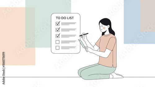 Woman making to-do list, planning tasks and goals, checking off completed items